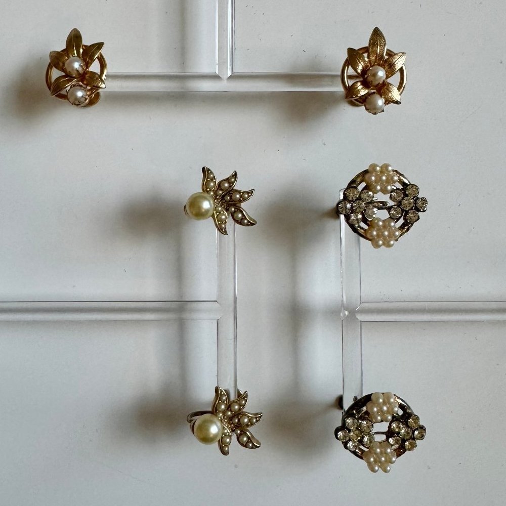 Set of 3 Gold and Pearl Screw Back Earrings